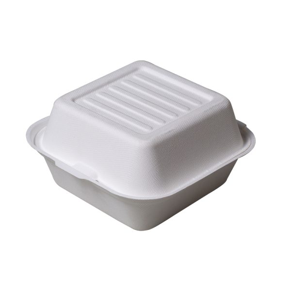 6x6 inch Bagasse Clamshell Box - Image 2