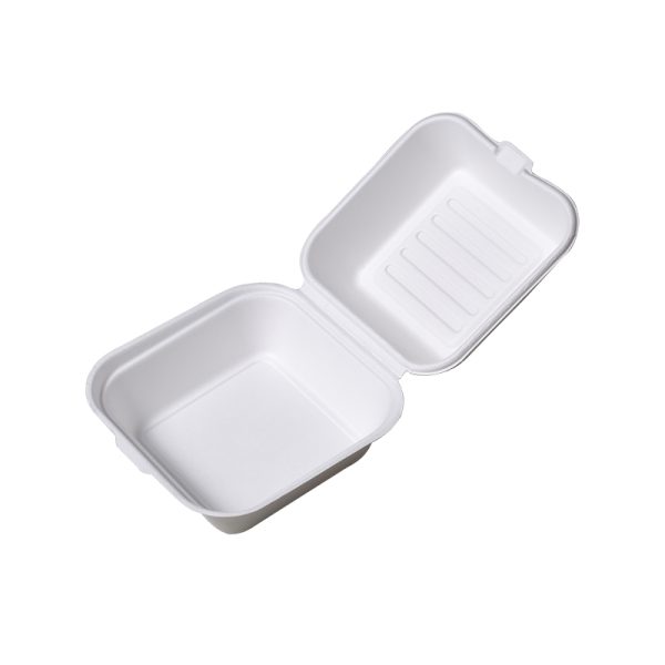 6x6 inch Bagasse Clamshell Box